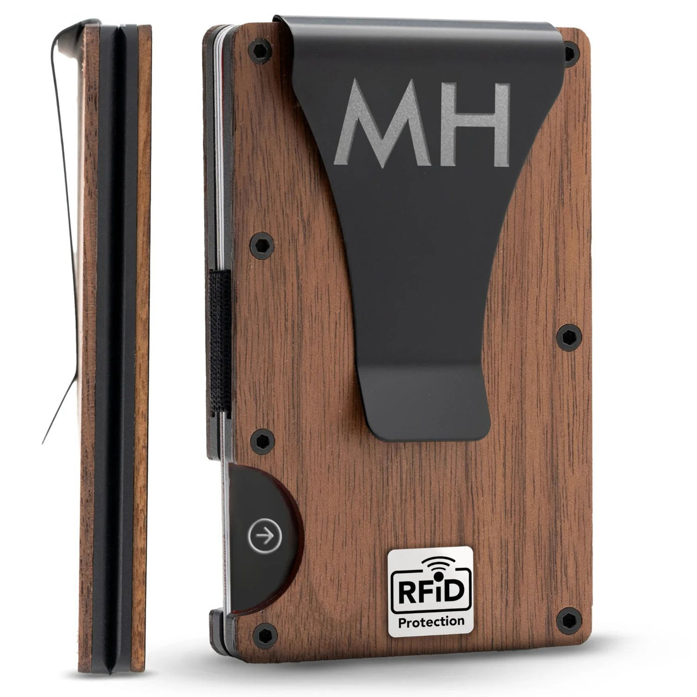 RFID Personalized Initials Wood Slim Card Wallet