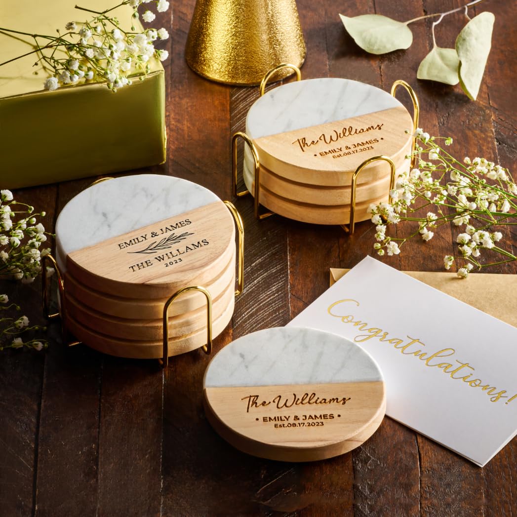 Personalized Marble Wood Coasters
