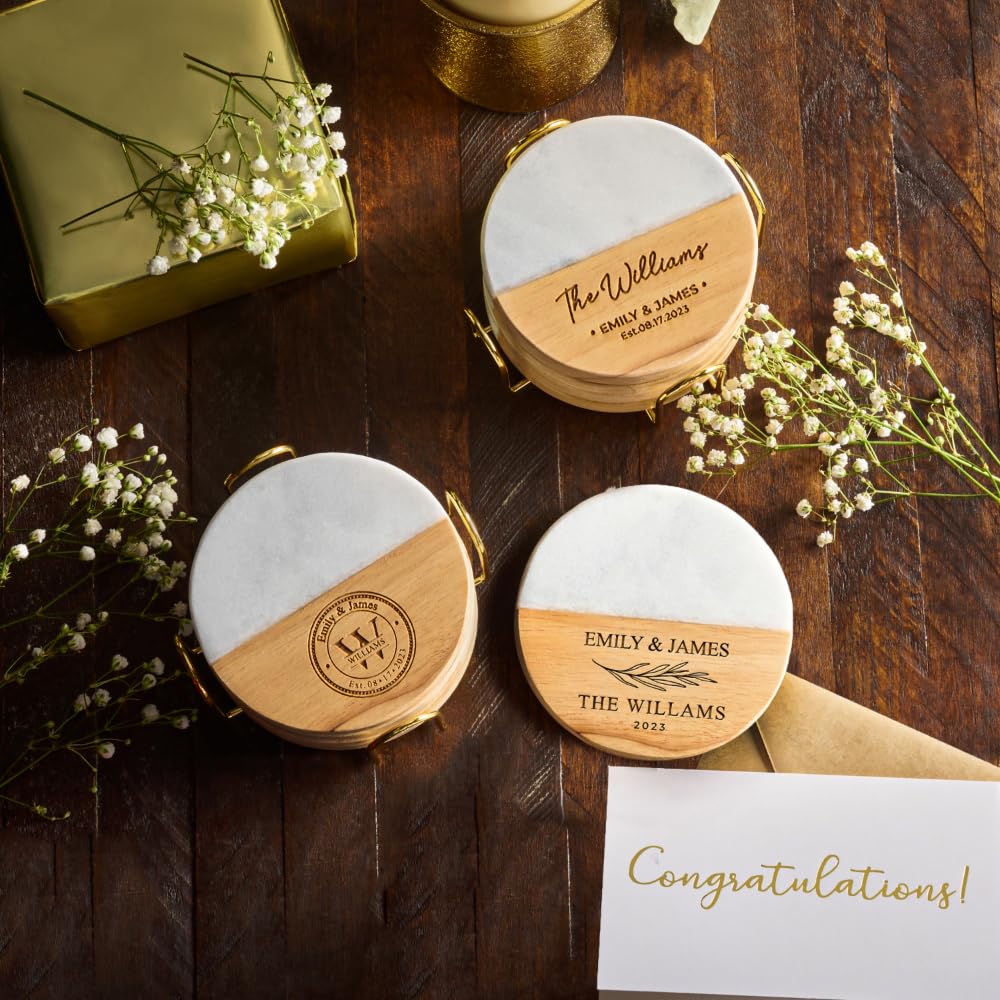Personalized Marble Wood Coasters