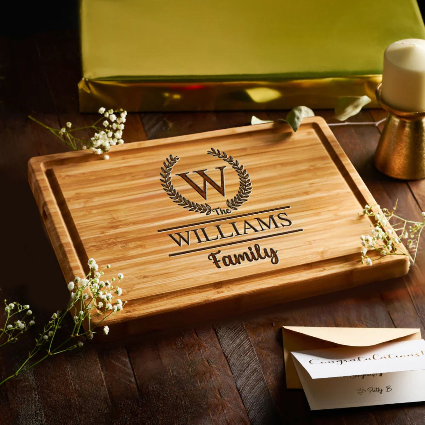Engraved Family Name Initial Cutting Board