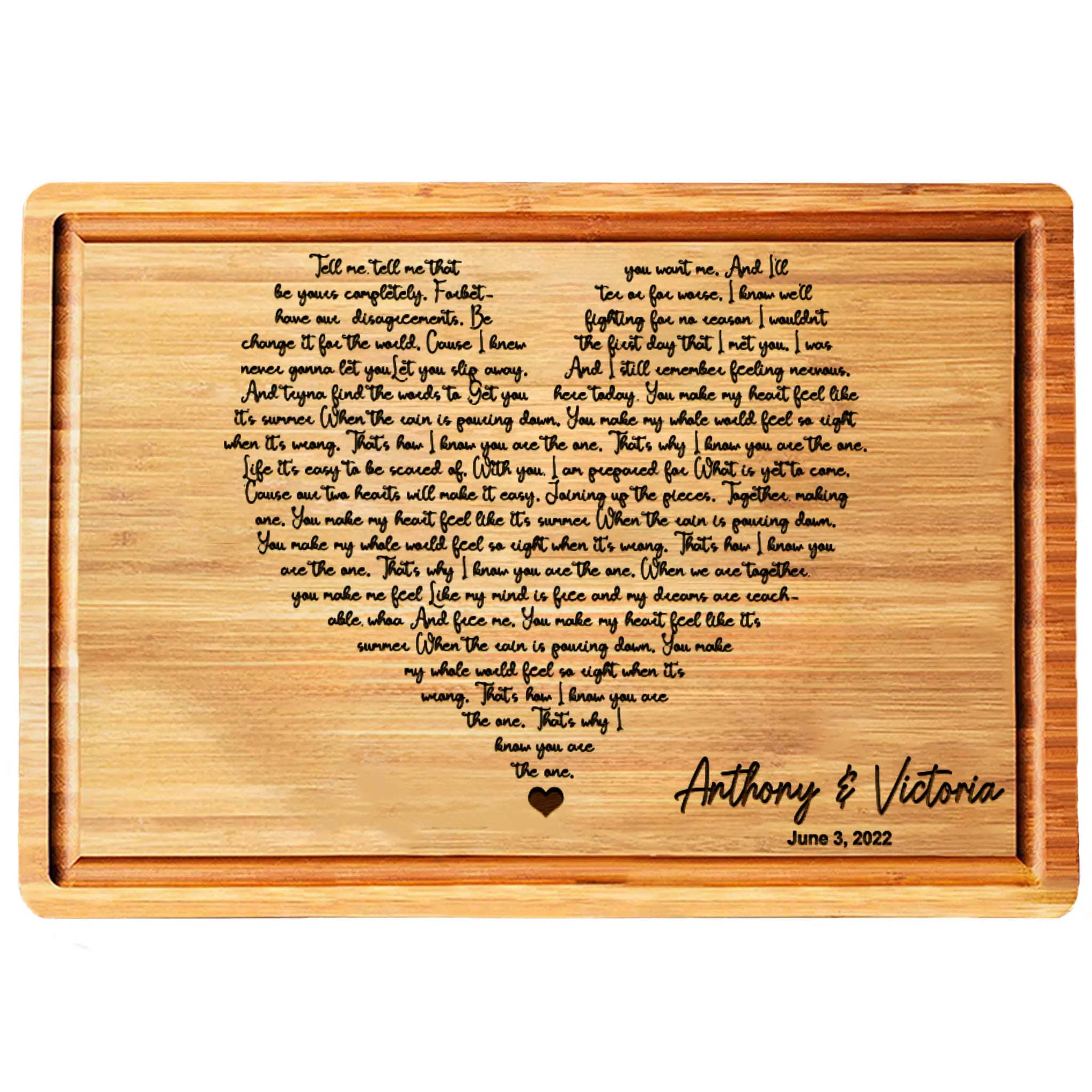 Heart Shaped Song Lyrics Valentine's Personalized Cutting Board