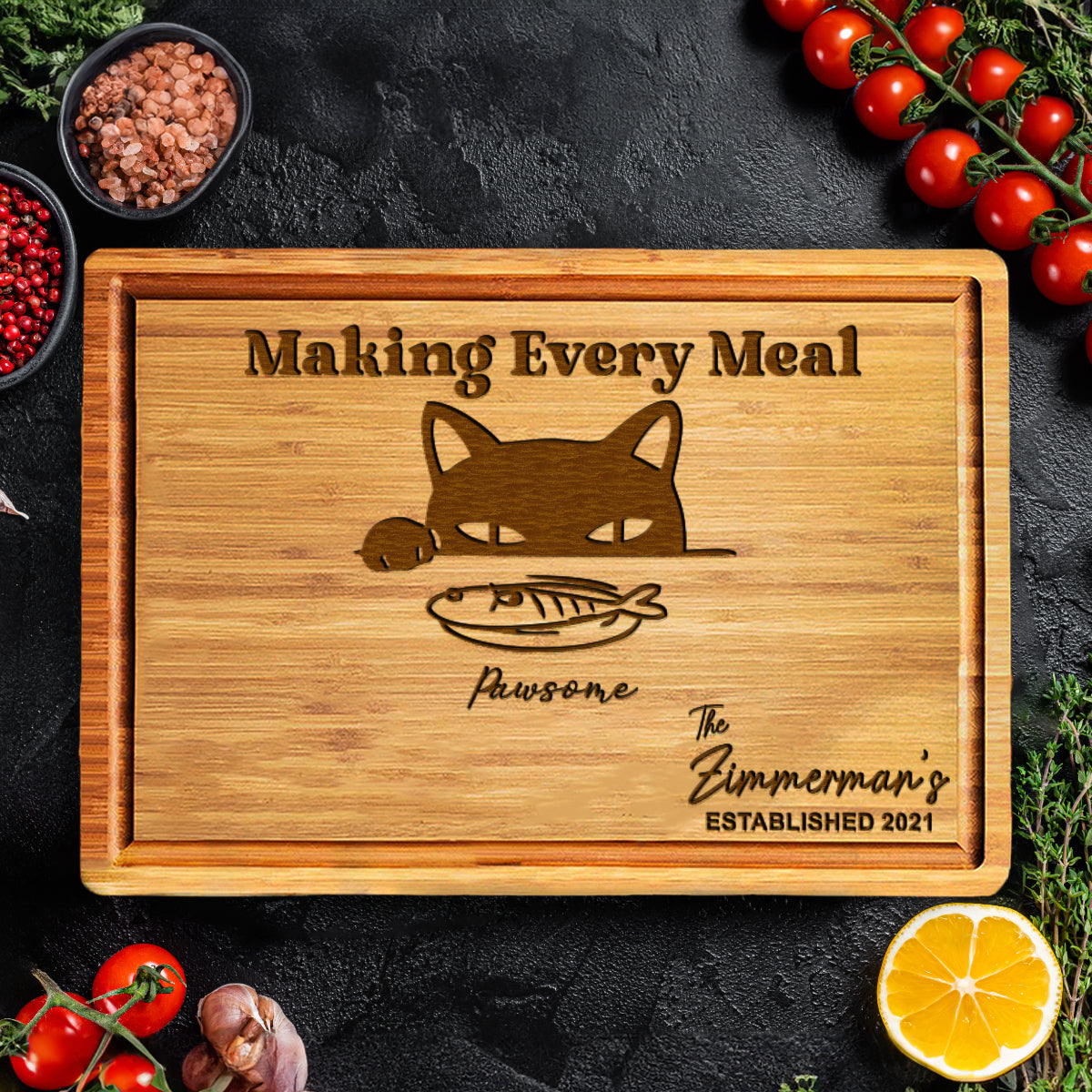 Pawsome Cat Engraved Cutting Board