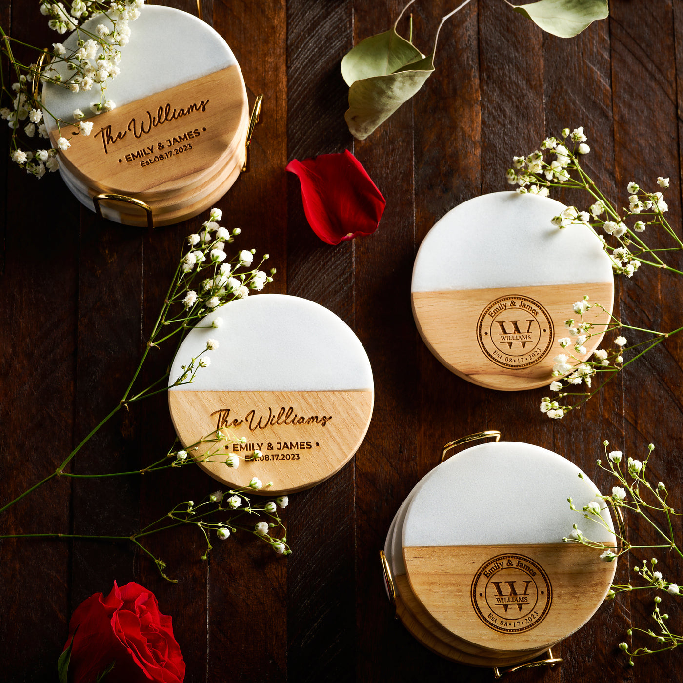 Personalized Marble Wood Coasters