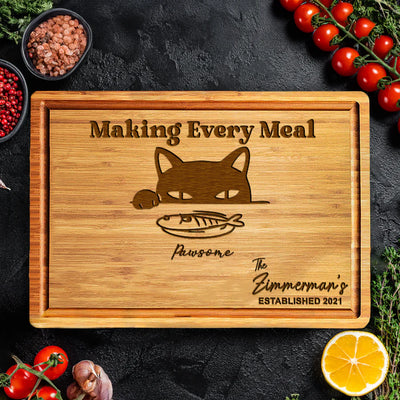 Pawsome Cat Engraved Cutting Board