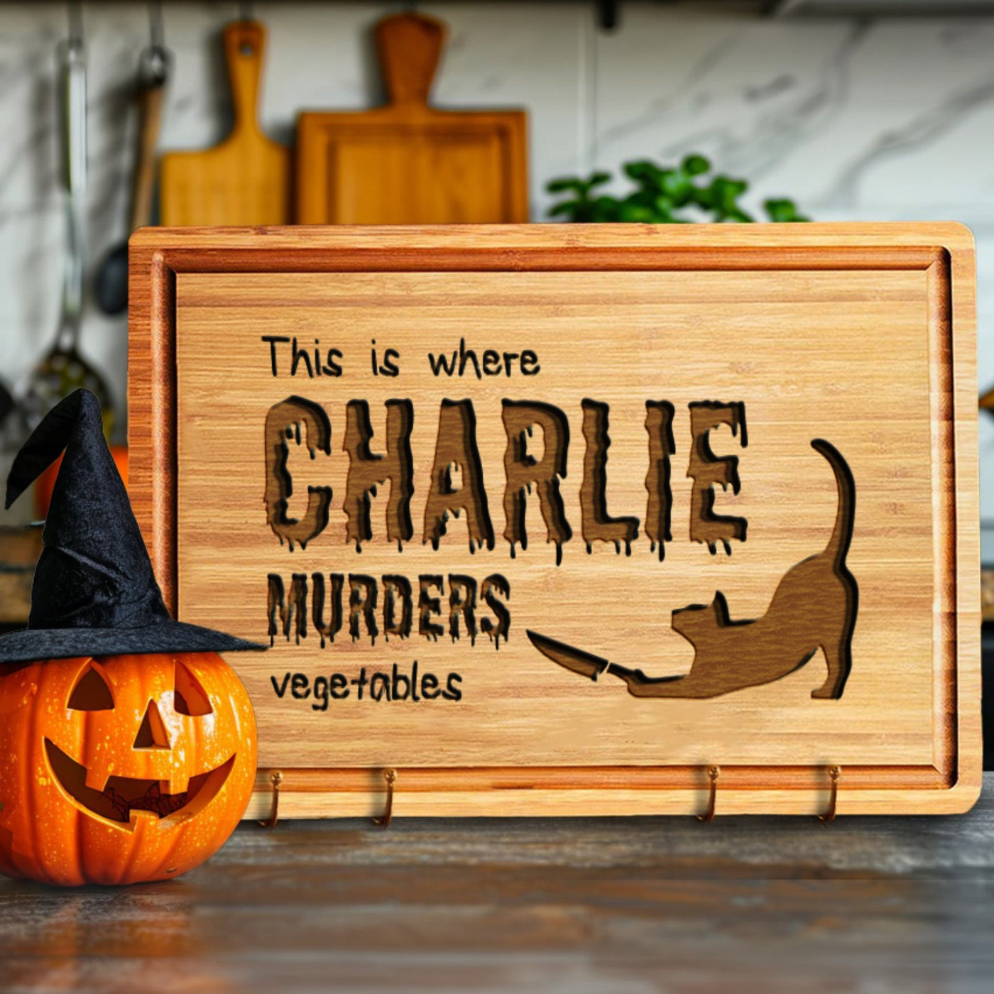 Spooky Custom Cat Cutting Board