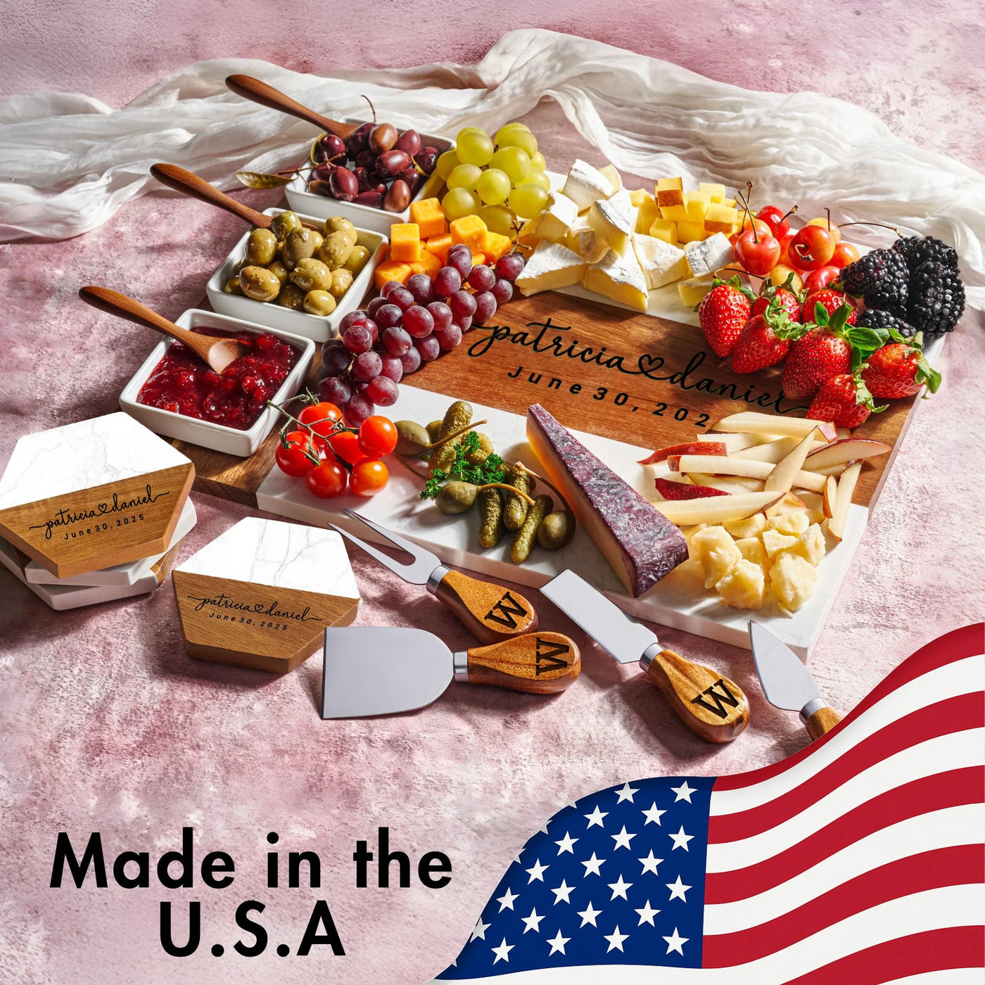 Engraved Wedding Cheese Board Set