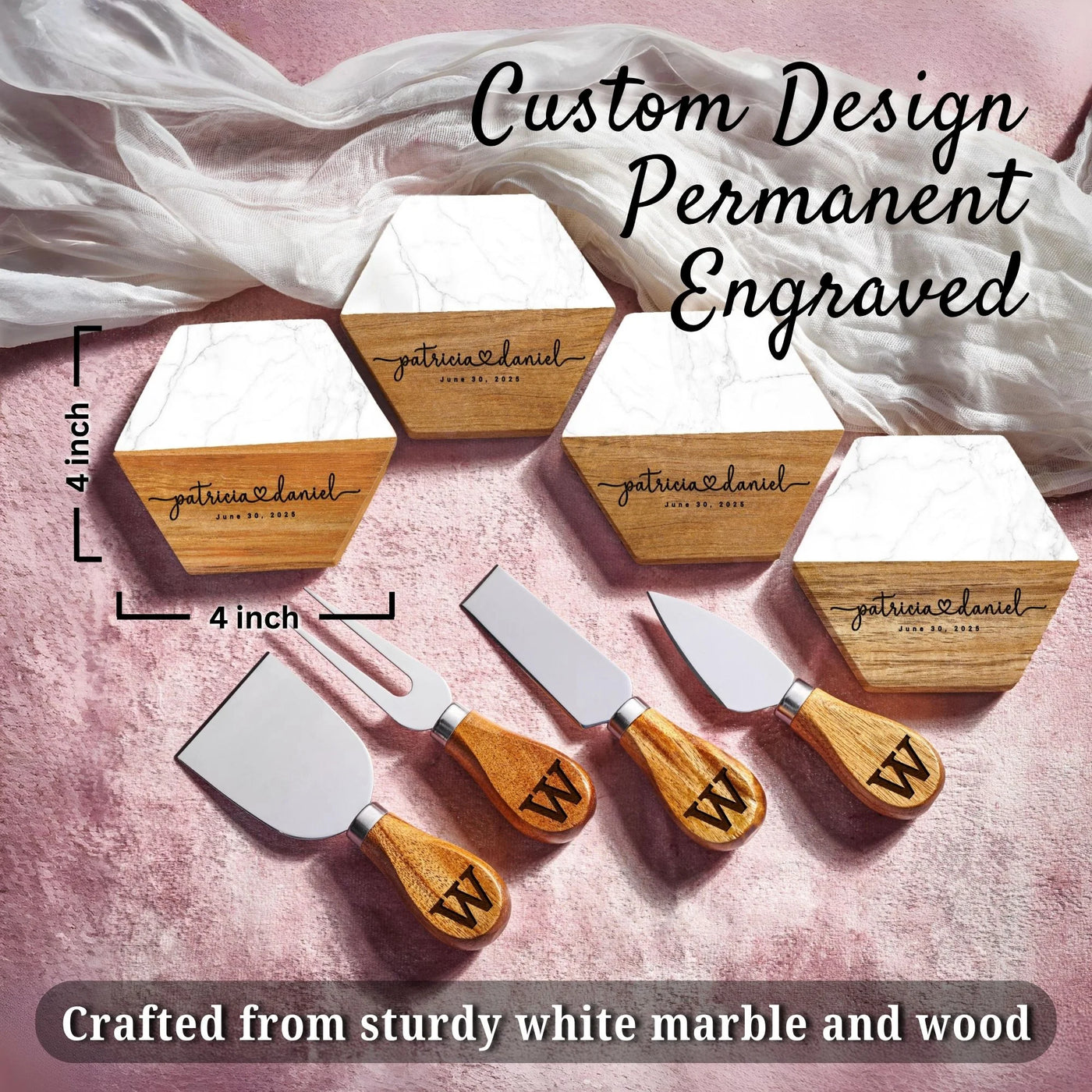Engraved Wedding Cheese Board Set