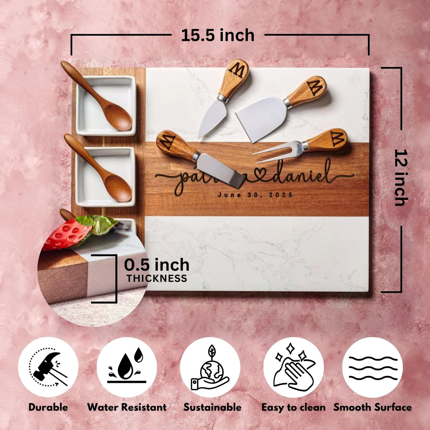 Engraved Wedding Cheese Board Set