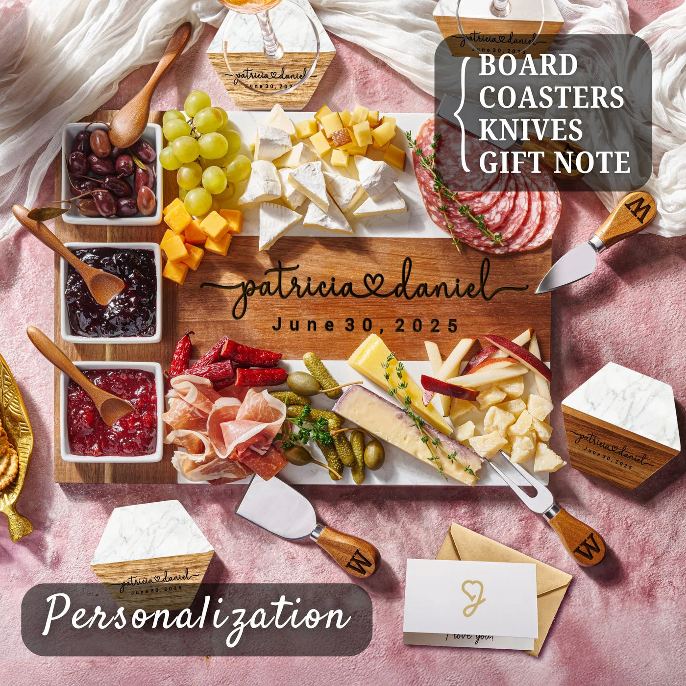 Engraved Wedding Cheese Board Set
