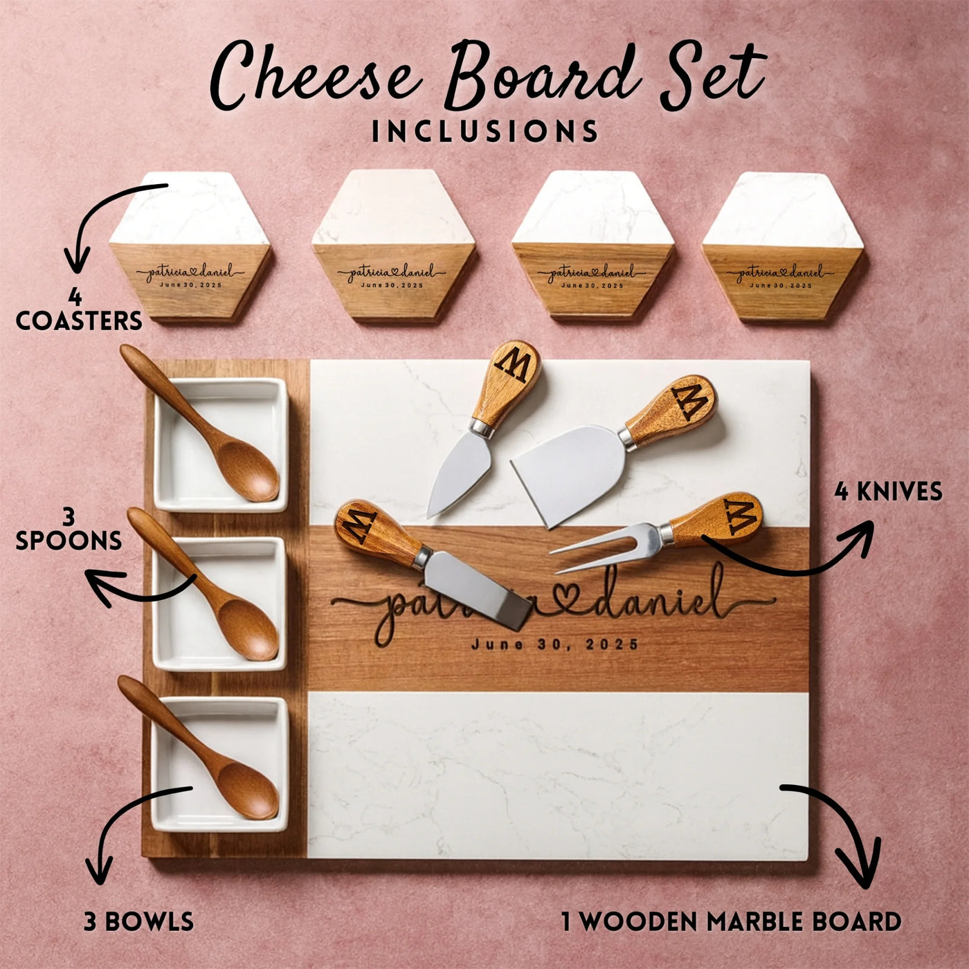 Engraved Wedding Cheese Board Set