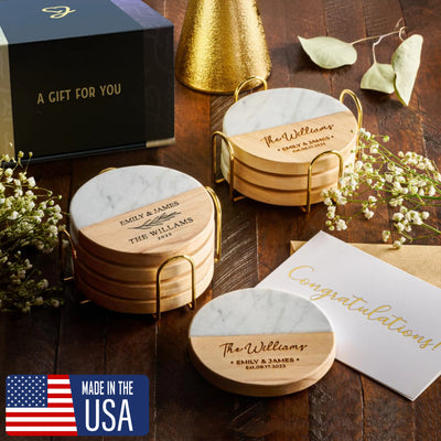 Personalized Marble Wood Coasters