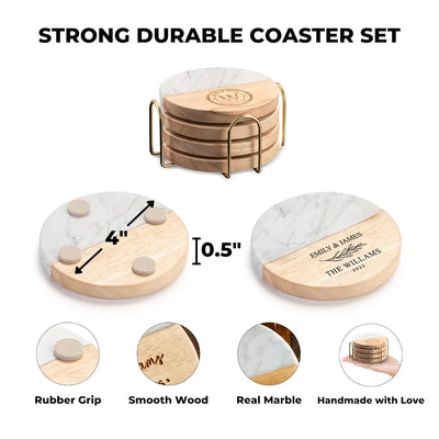 Personalized Marble Wood Coasters