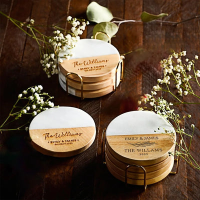 Personalized Marble Wood Coasters