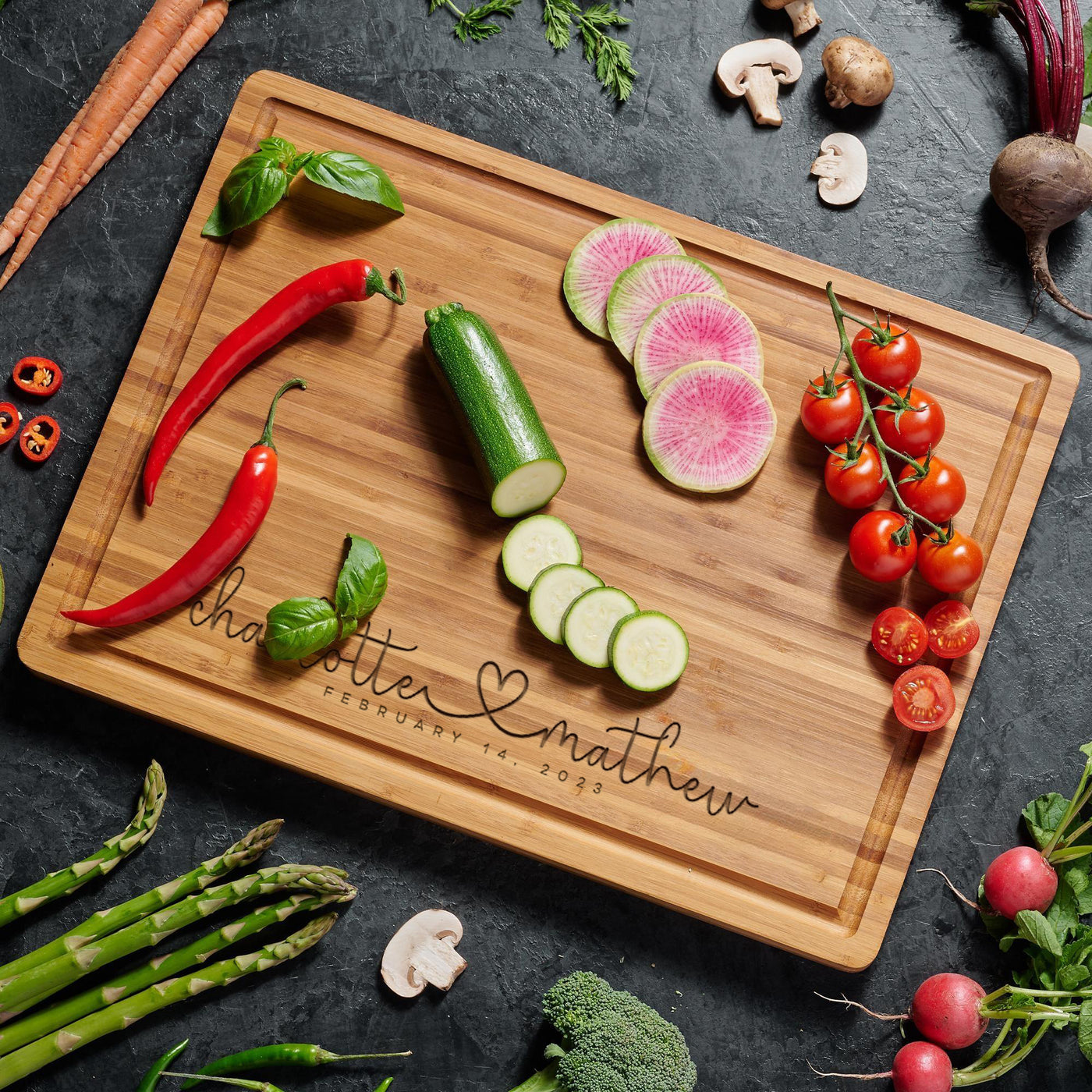 Couple Name Heart Engraved Cutting Board