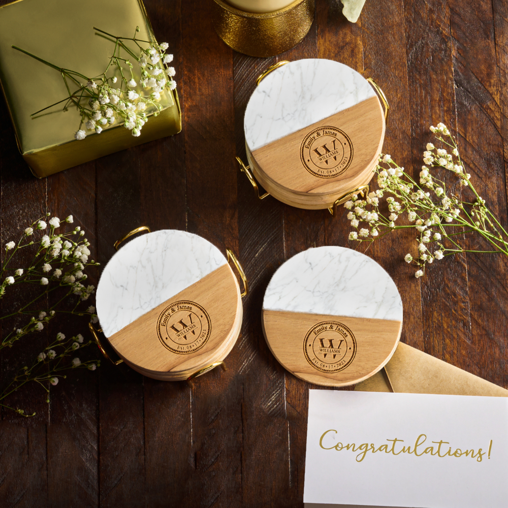 Engraved Monogram Wedding Personalized Coaster