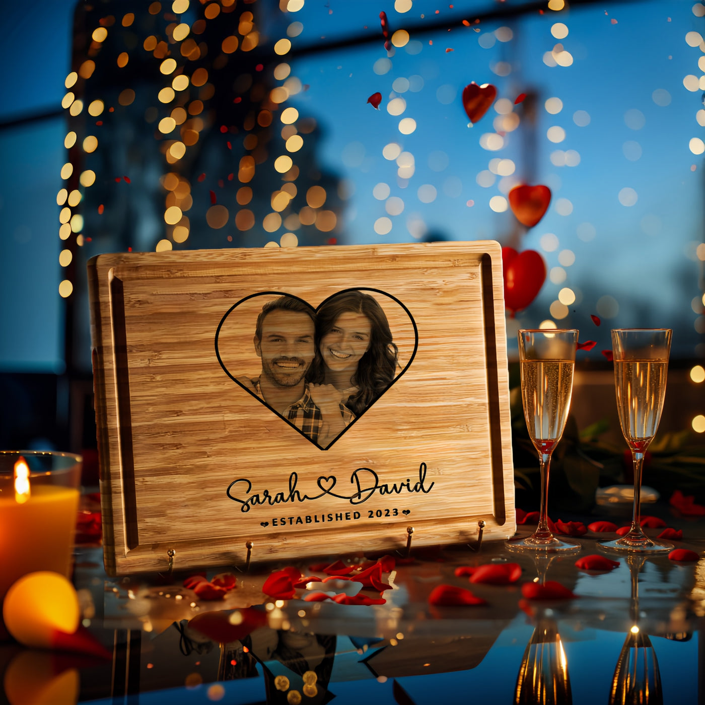 Valentines Photo Engraved Cutting Board - Gift Set