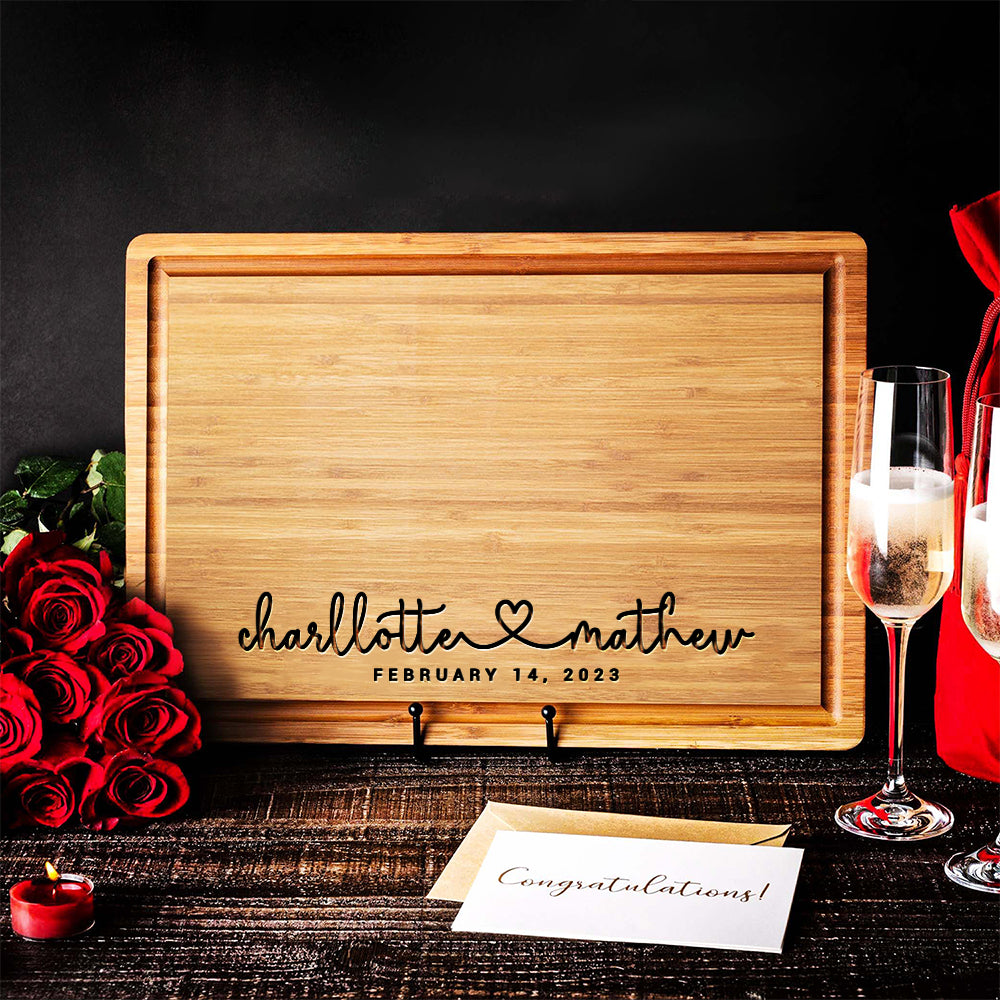 Couple Name Heart Engraved Cutting Board