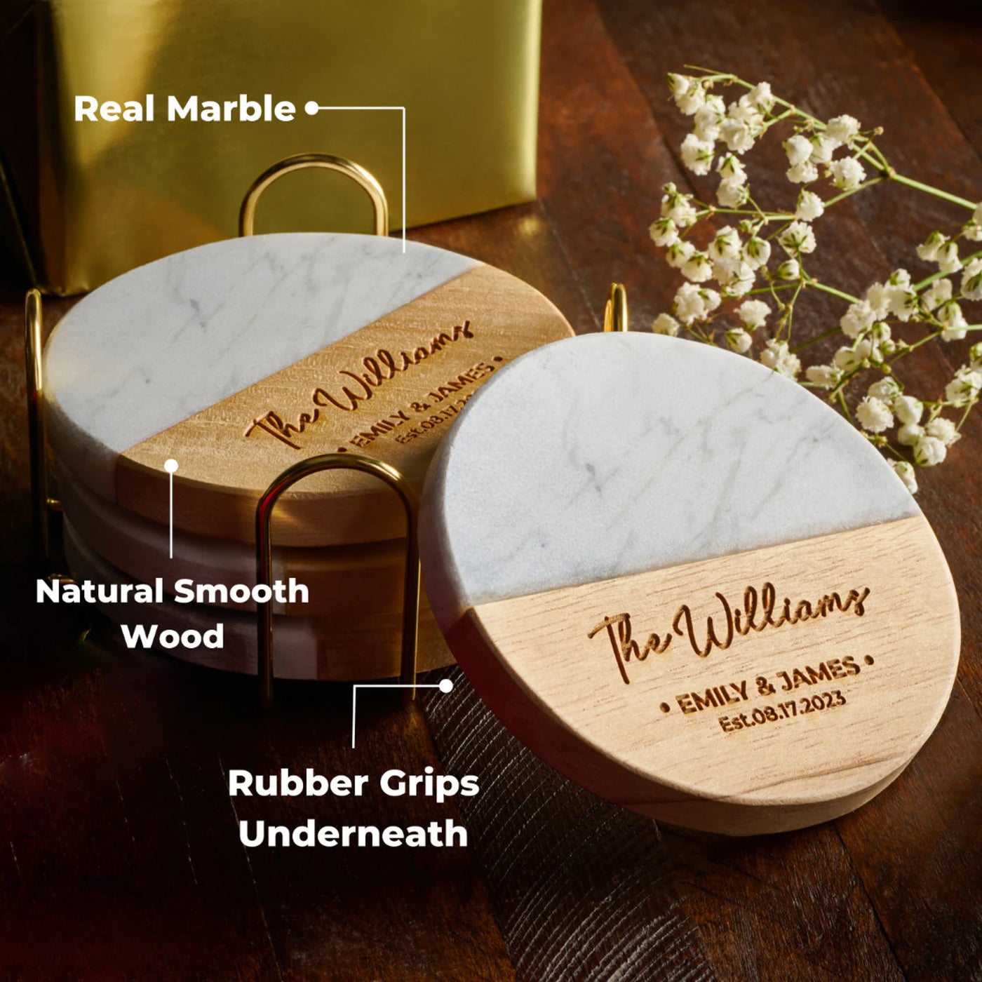 Personalized Marble Wood Coasters