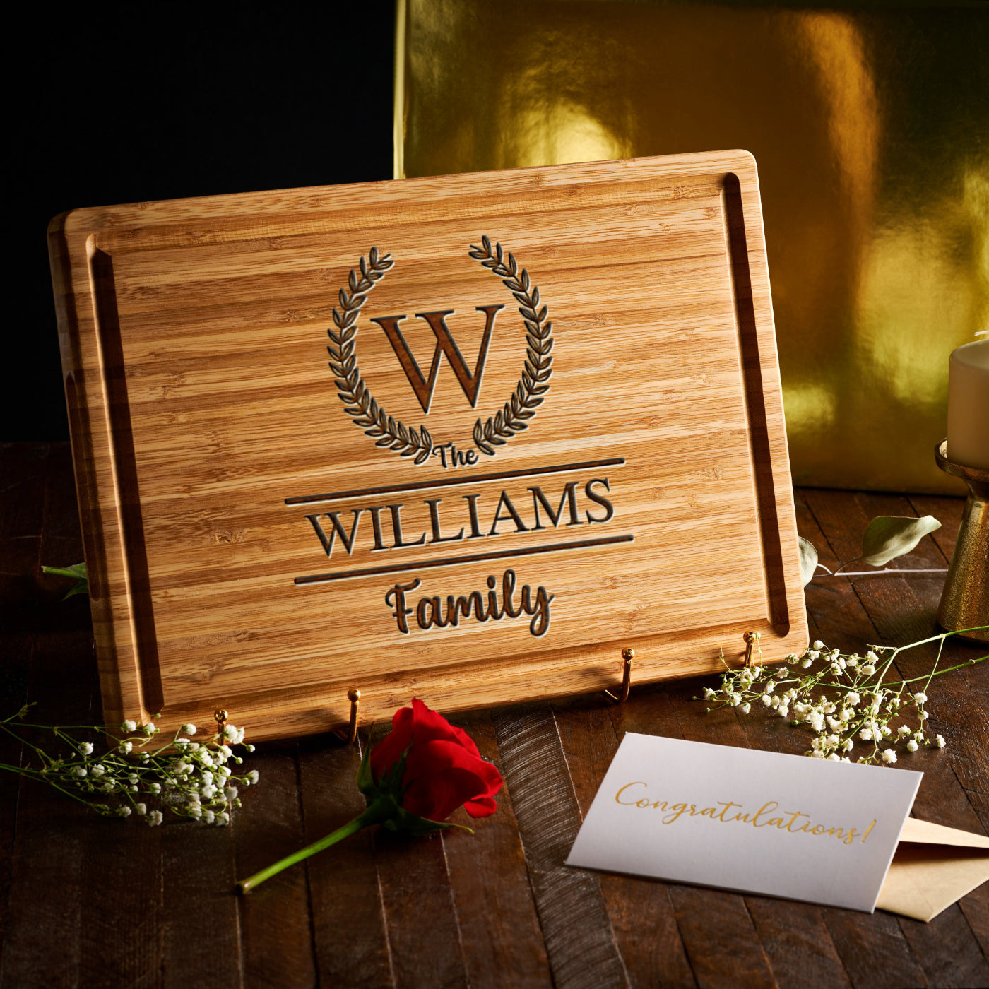 Engraved Family Name Initial Cutting Board