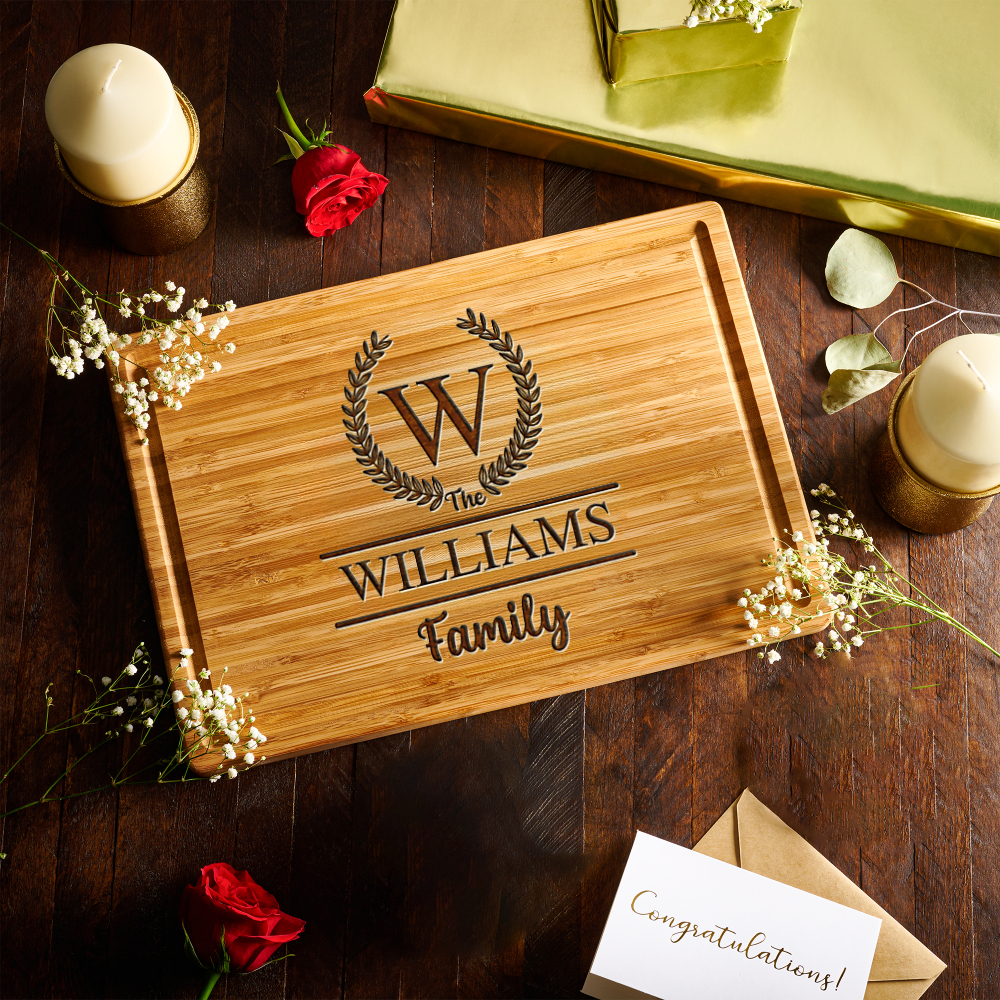 Engraved Family Name Initial Cutting Board