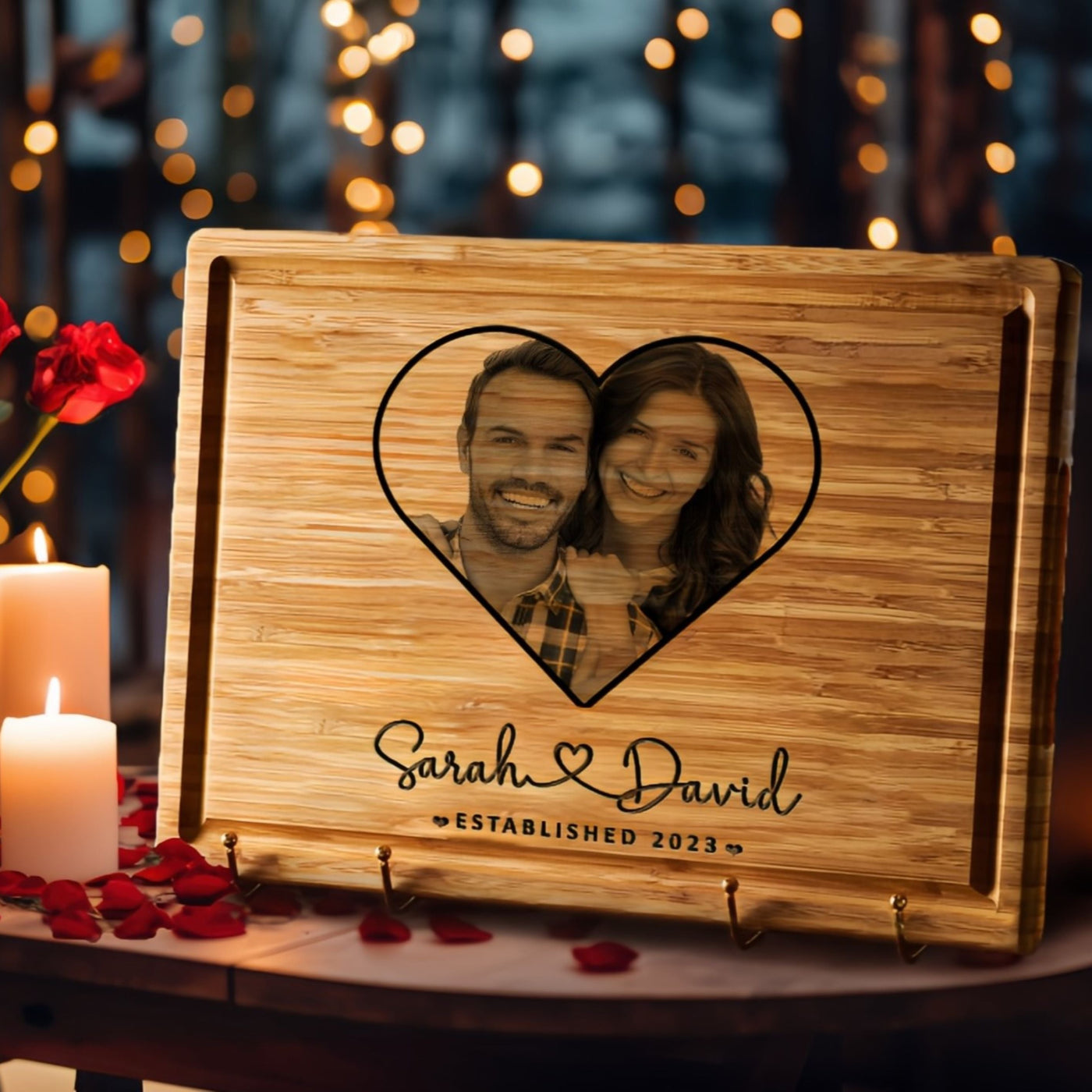 Valentines Photo Engraved Cutting Board - Gift Set