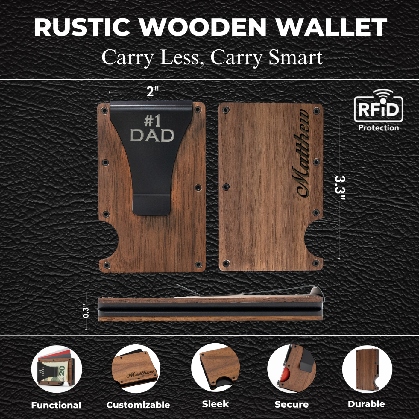 Personalized Fathers Day Wooden Wallet