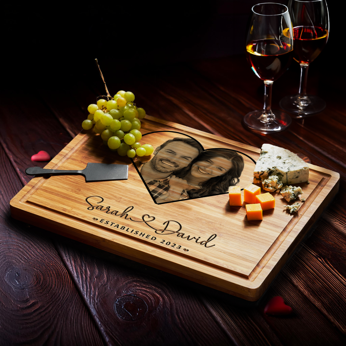 Valentines Photo Engraved Cutting Board - Gift Set