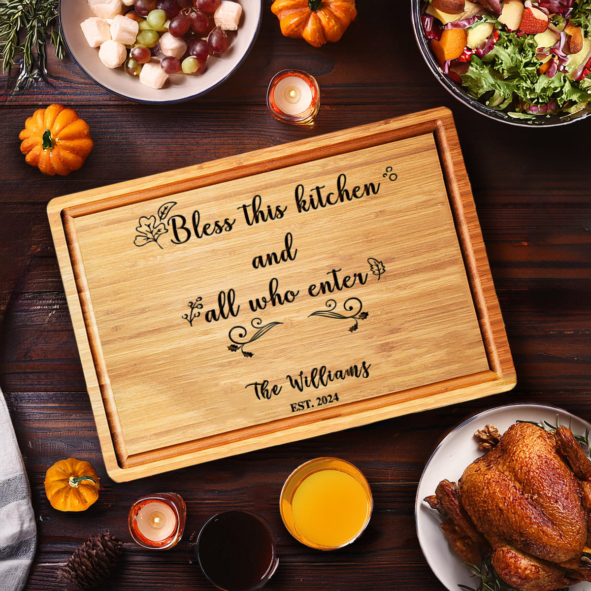 Bless the Kitchen Engraved Thanksgiving Board