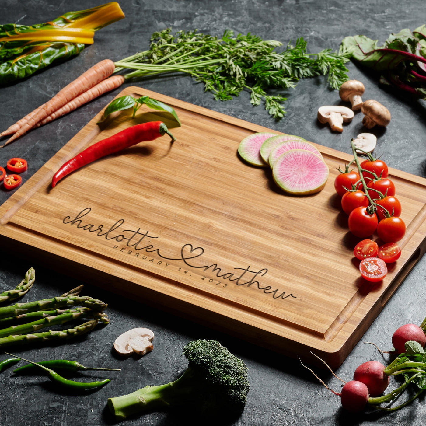 Couple Name Heart Engraved Cutting Board